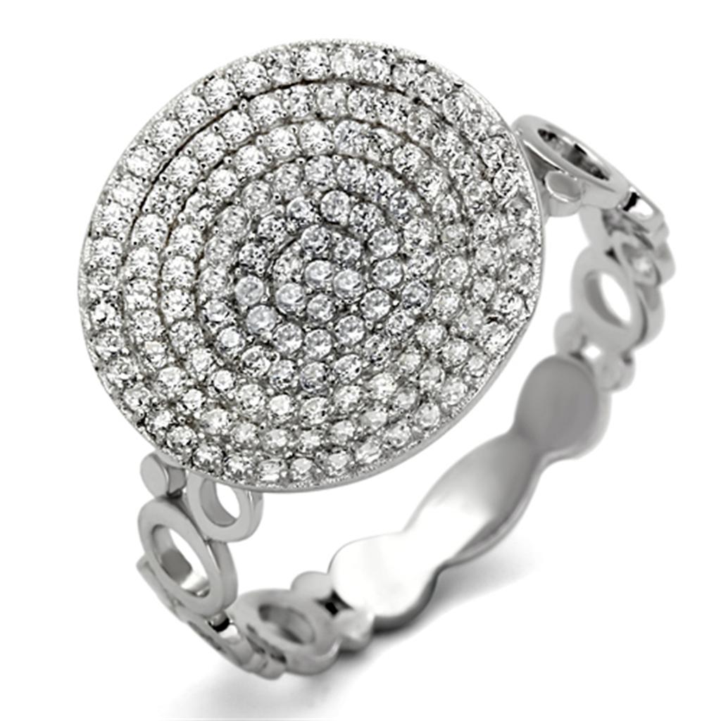 Rhodium 925 Sterling Silver Ring with AAA Grade CZ  in Clear