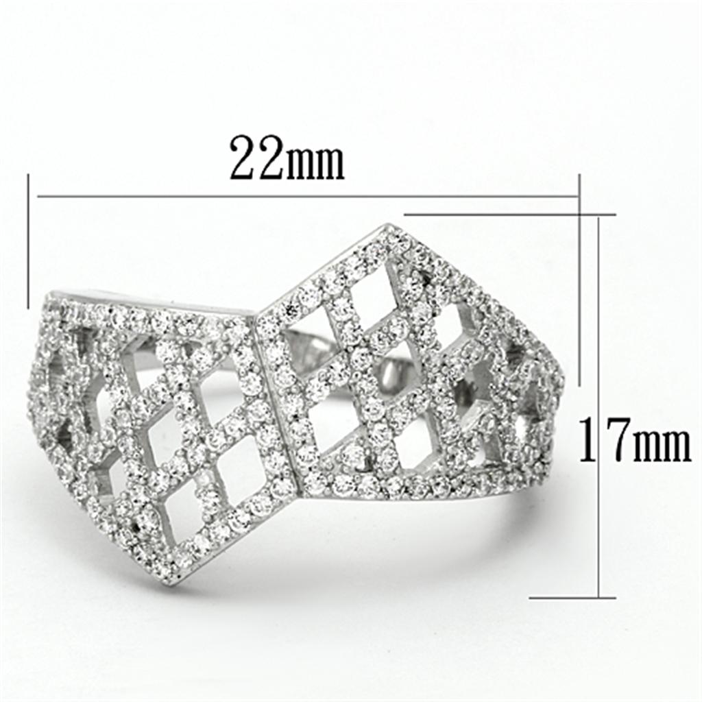 Rhodium 925 Sterling Silver Ring with AAA Grade CZ  in Clear