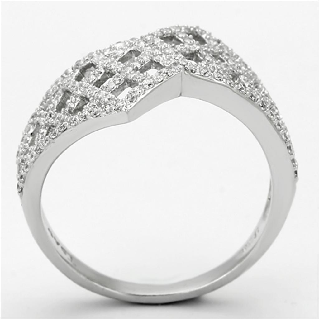 Rhodium 925 Sterling Silver Ring with AAA Grade CZ  in Clear