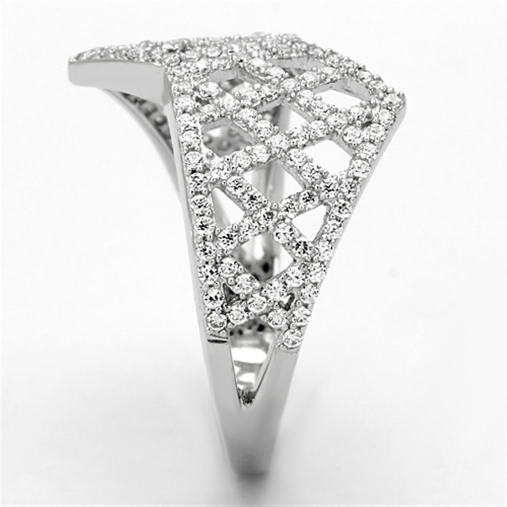 Rhodium 925 Sterling Silver Ring with AAA Grade CZ  in Clear