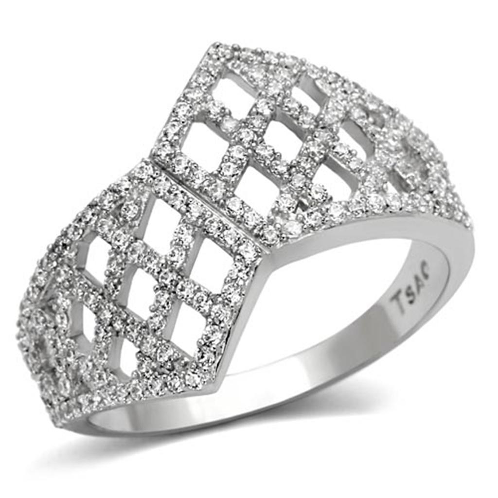 Rhodium 925 Sterling Silver Ring with AAA Grade CZ  in Clear