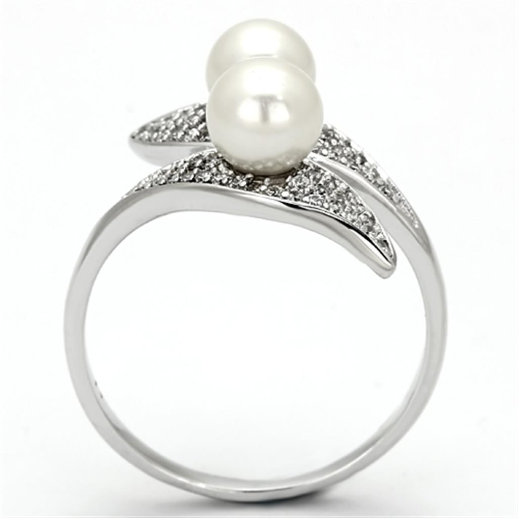 Rhodium 925 Sterling Silver Ring with Synthetic Pearl in Citrine Yellow