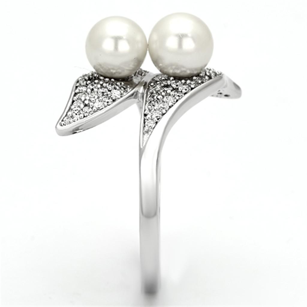 Rhodium 925 Sterling Silver Ring with Synthetic Pearl in Citrine Yellow