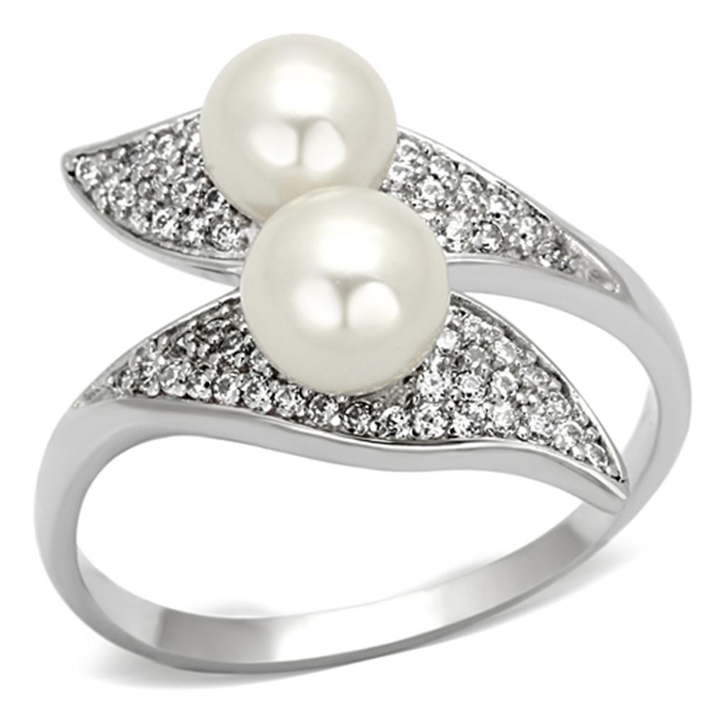 Rhodium 925 Sterling Silver Ring with Synthetic Pearl in Citrine Yellow