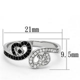 Rhodium 925 Sterling Silver Ring with AAA Grade CZ  in Black Diamond