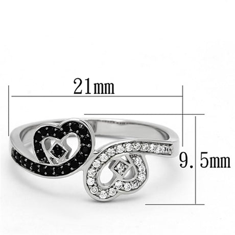 Rhodium 925 Sterling Silver Ring with AAA Grade CZ  in Black Diamond