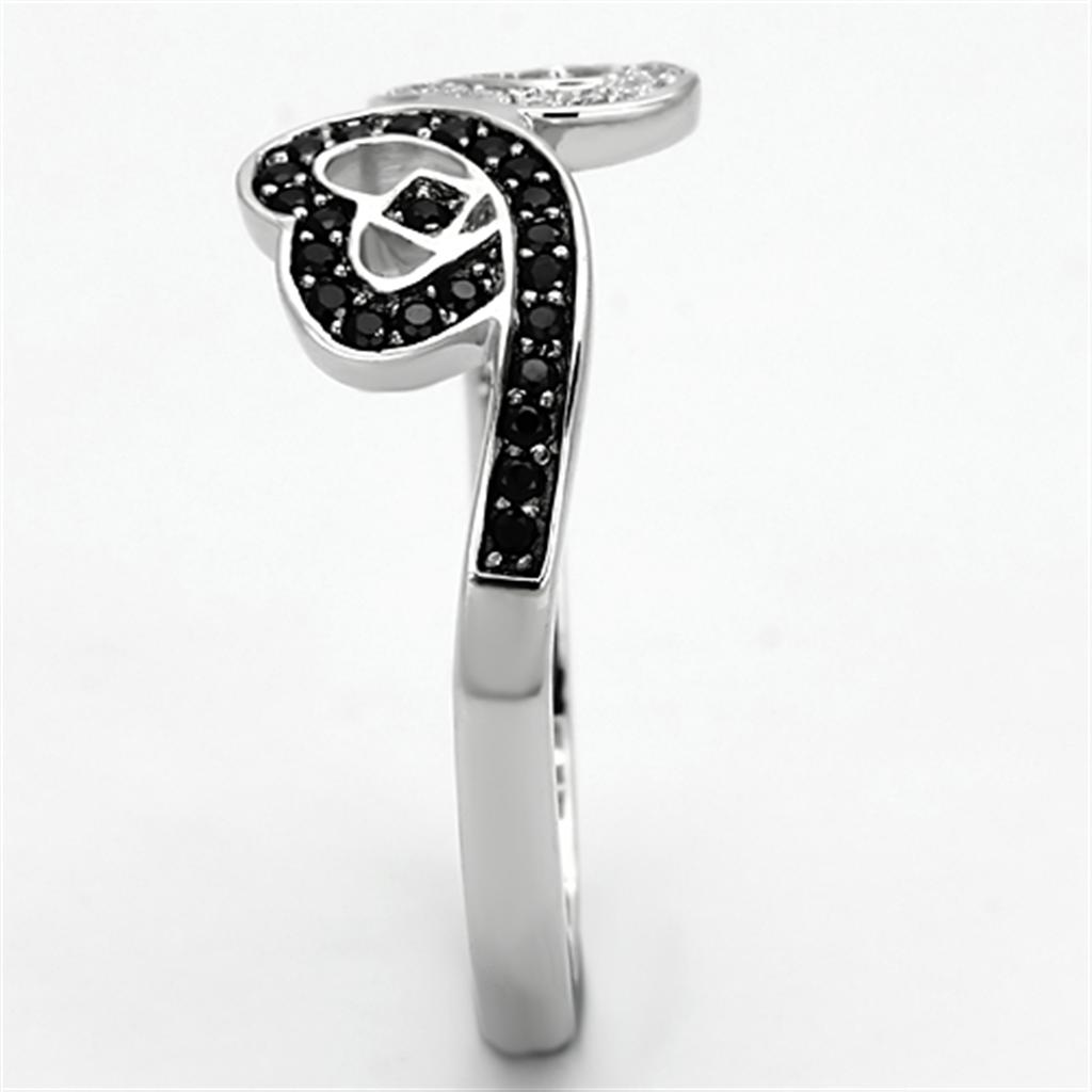 Rhodium 925 Sterling Silver Ring with AAA Grade CZ  in Black Diamond