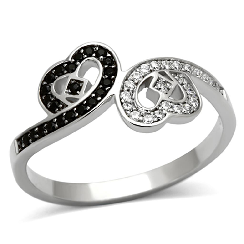 Rhodium 925 Sterling Silver Ring with AAA Grade CZ  in Black Diamond