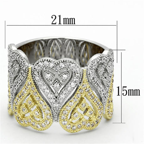 Gold+Rhodium 925 Sterling Silver Ring with AAA Grade CZ  in Champagne
