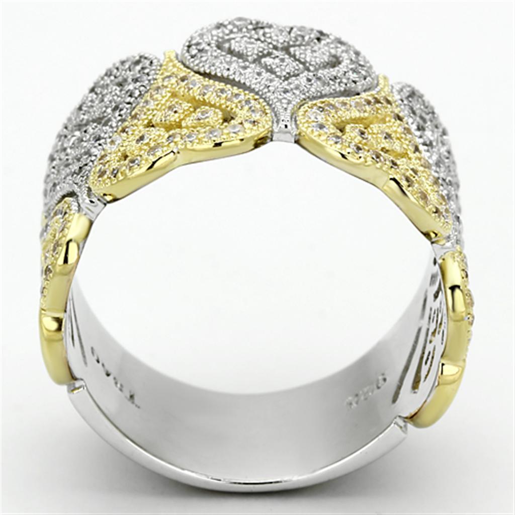 Gold+Rhodium 925 Sterling Silver Ring with AAA Grade CZ  in Champagne