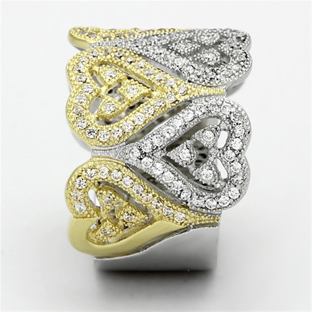 Gold+Rhodium 925 Sterling Silver Ring with AAA Grade CZ  in Champagne