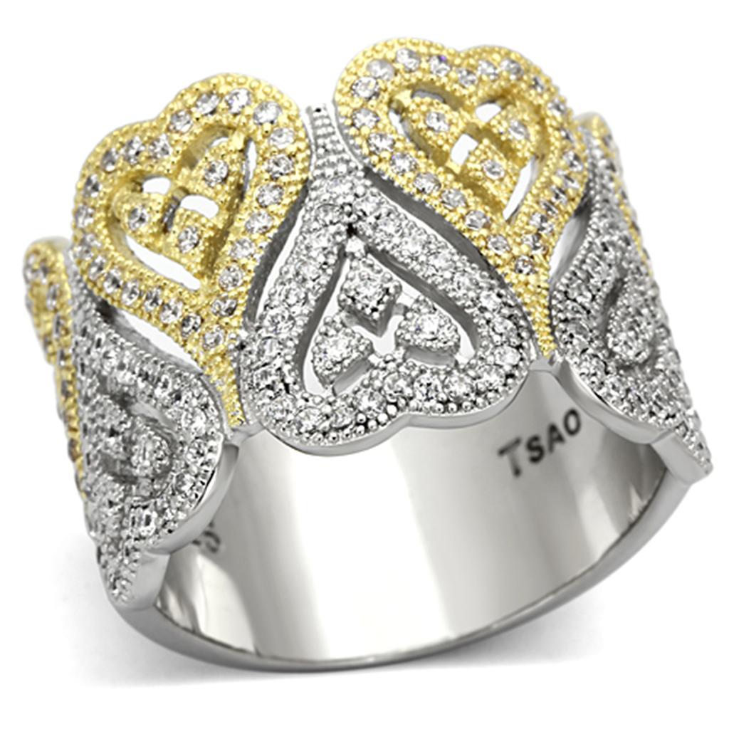 Gold+Rhodium 925 Sterling Silver Ring with AAA Grade CZ  in Champagne