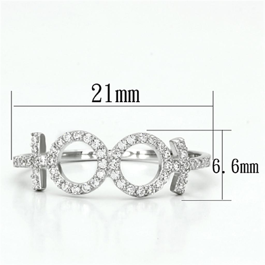 Rhodium 925 Sterling Silver Ring with AAA Grade CZ  in Clear