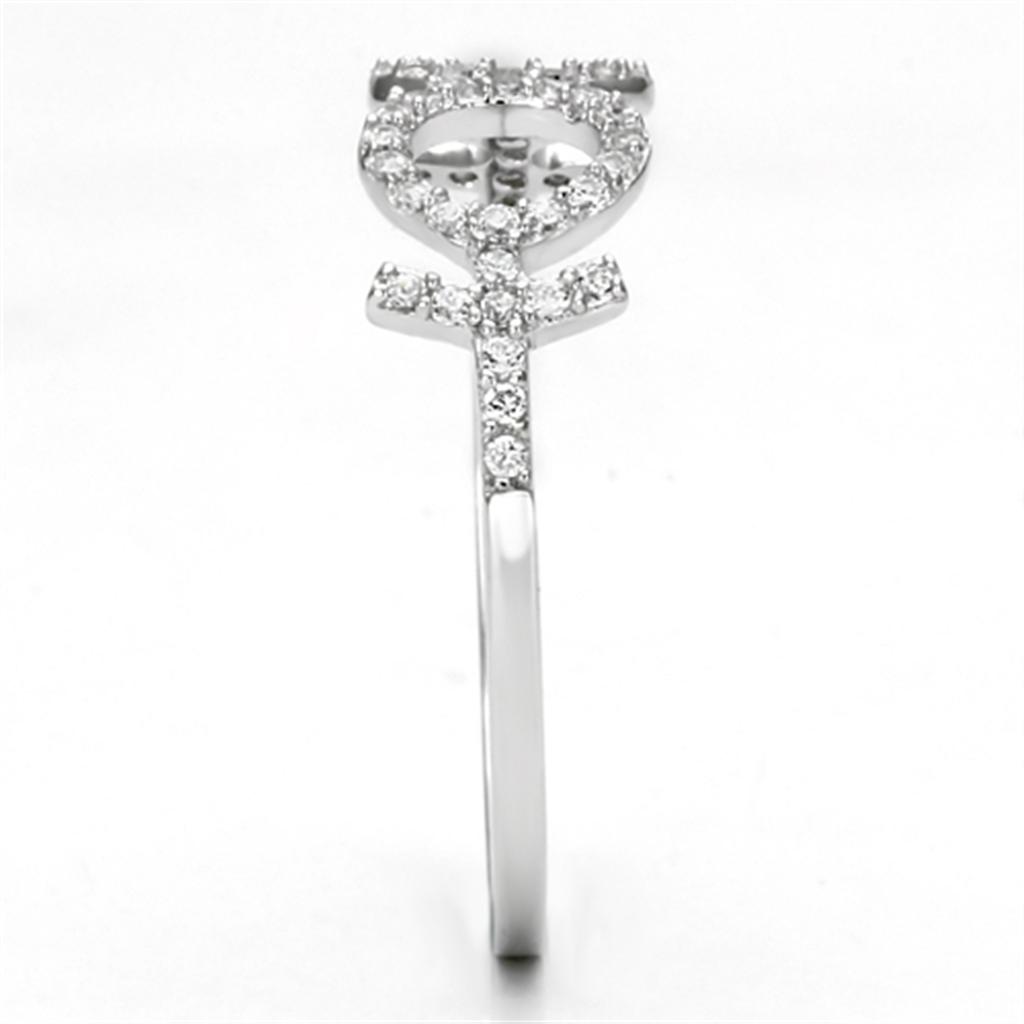Rhodium 925 Sterling Silver Ring with AAA Grade CZ  in Clear