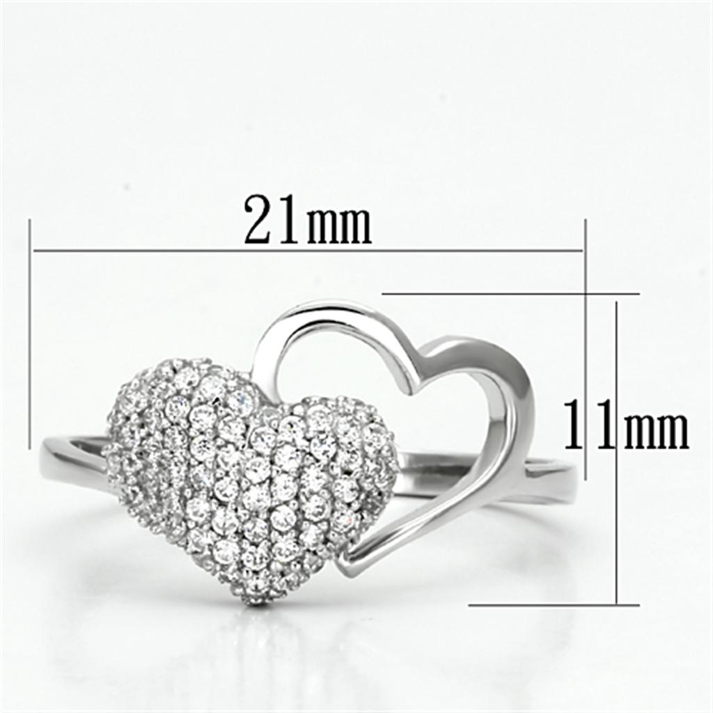 Rhodium 925 Sterling Silver Ring with AAA Grade CZ  in Clear