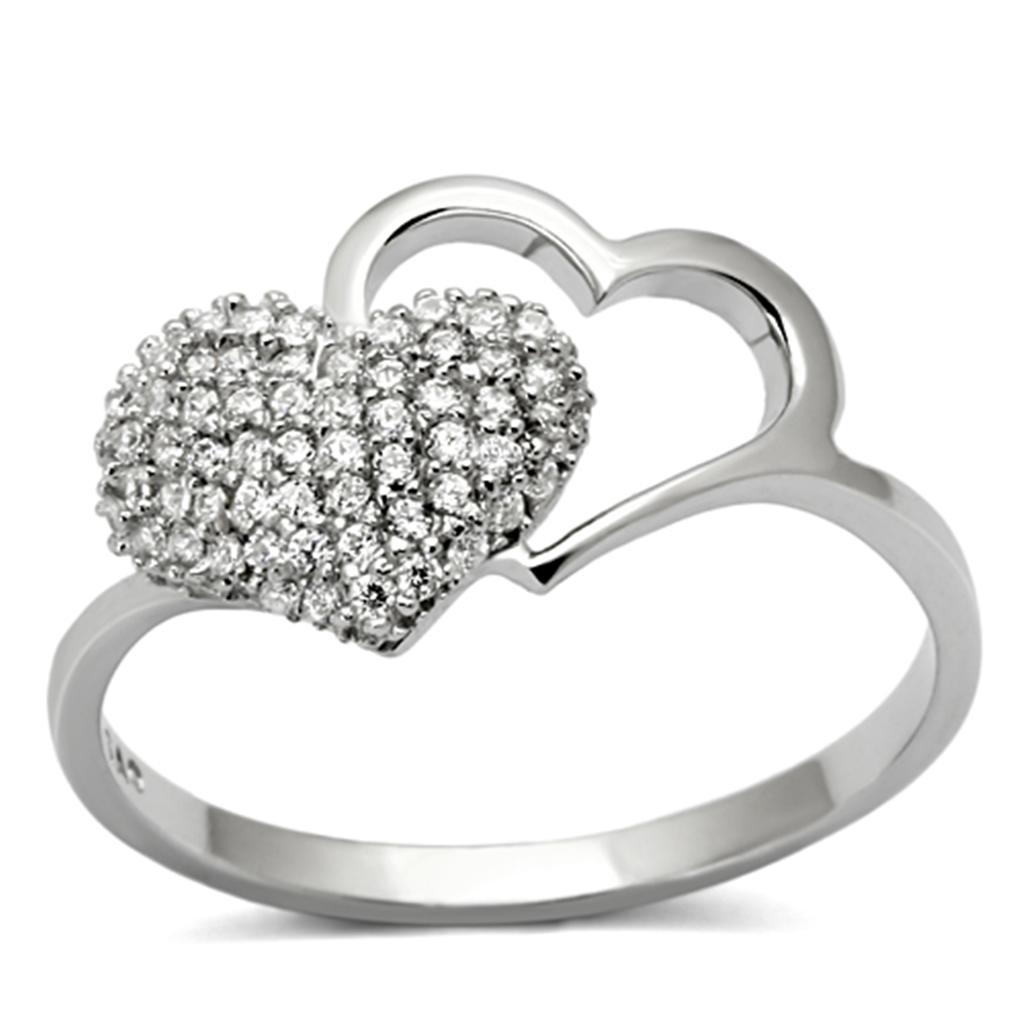 Rhodium 925 Sterling Silver Ring with AAA Grade CZ  in Clear