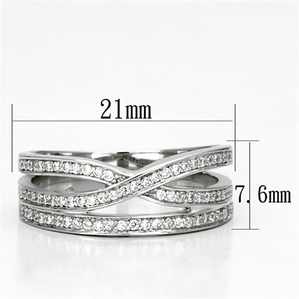 Rhodium 925 Sterling Silver Ring with AAA Grade CZ  in Clear