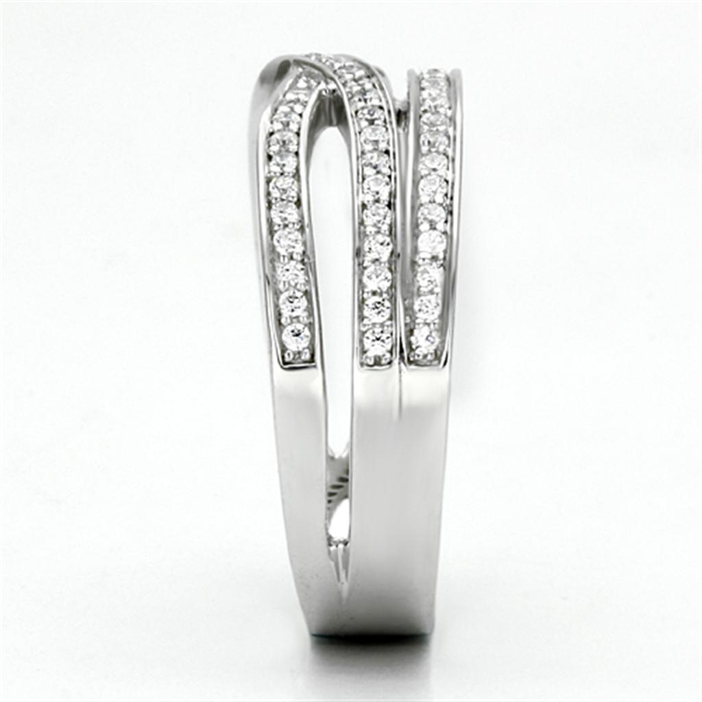 Rhodium 925 Sterling Silver Ring with AAA Grade CZ  in Clear