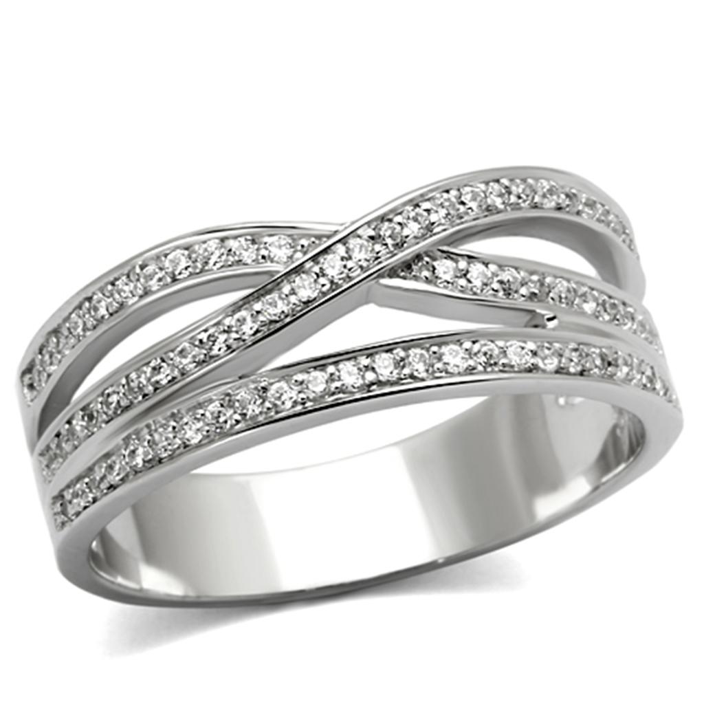 Rhodium 925 Sterling Silver Ring with AAA Grade CZ  in Clear