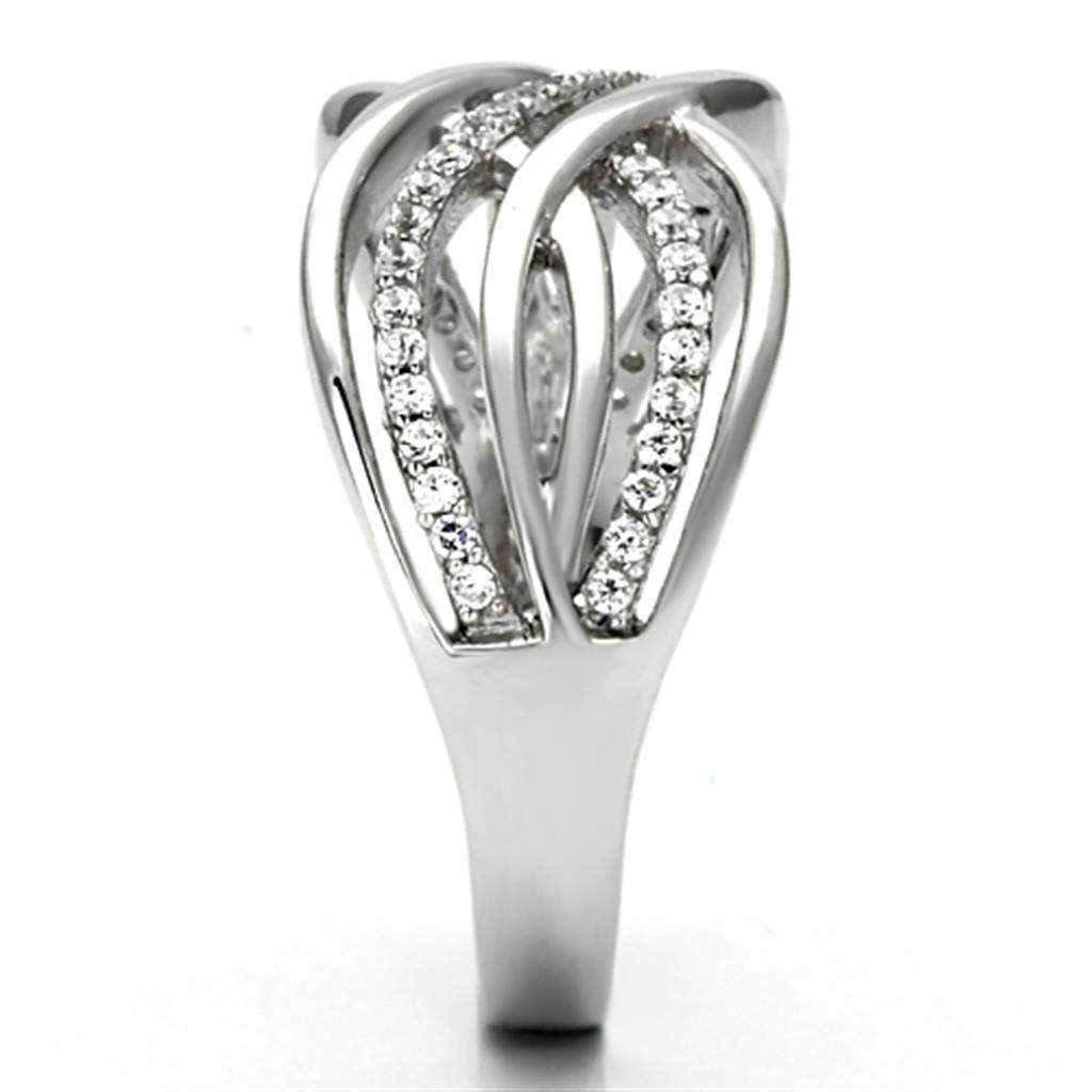 Rhodium 925 Sterling Silver Ring with AAA Grade CZ  in Clear