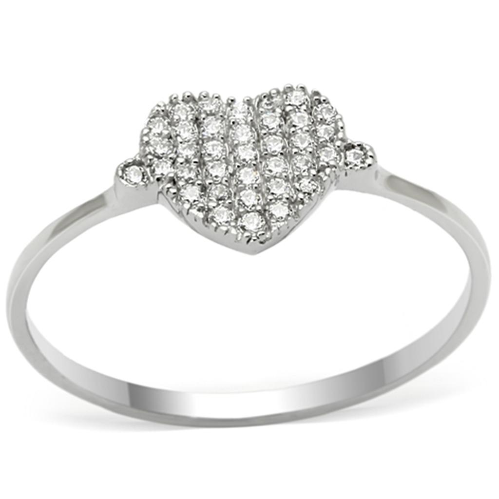 Rhodium 925 Sterling Silver Ring with AAA Grade CZ  in Clear