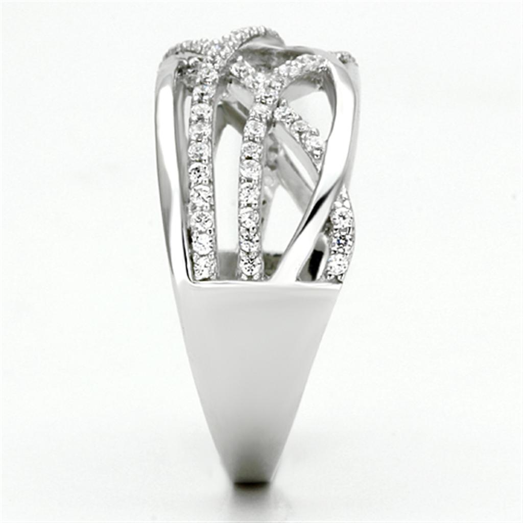 Rhodium 925 Sterling Silver Ring with AAA Grade CZ  in Clear