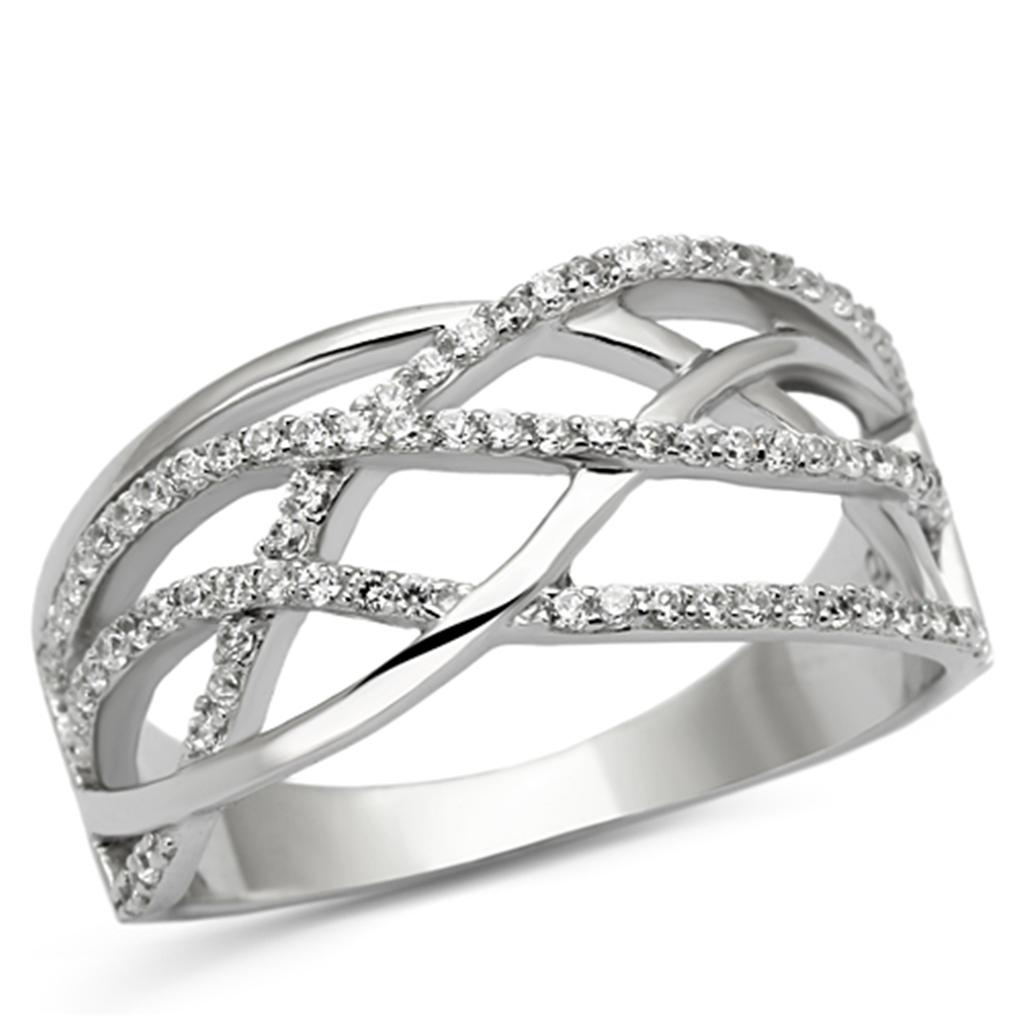 Rhodium 925 Sterling Silver Ring with AAA Grade CZ  in Clear