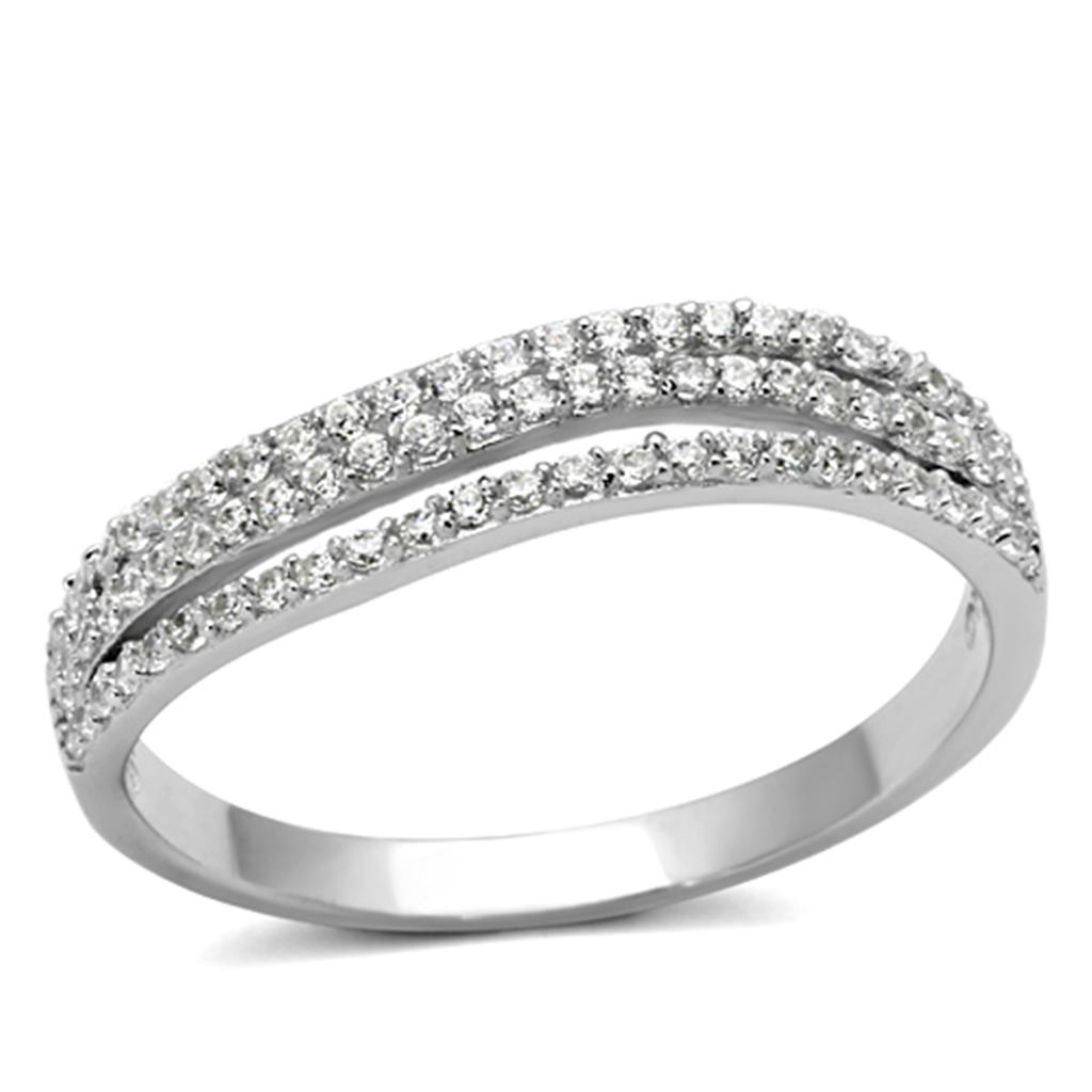Rhodium 925 Sterling Silver Ring with AAA Grade CZ  in Clear