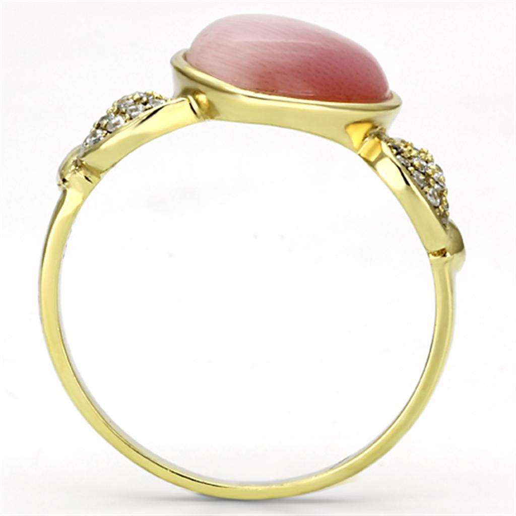 Gold 925 Sterling Silver Ring with Synthetic Cat Eye in Rose