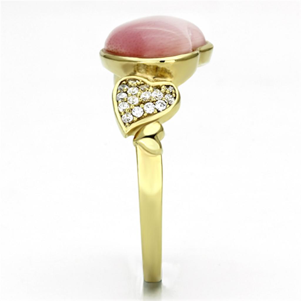 Gold 925 Sterling Silver Ring with Synthetic Cat Eye in Rose