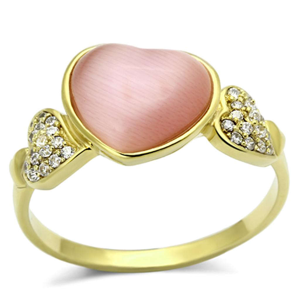Gold 925 Sterling Silver Ring with Synthetic Cat Eye in Rose