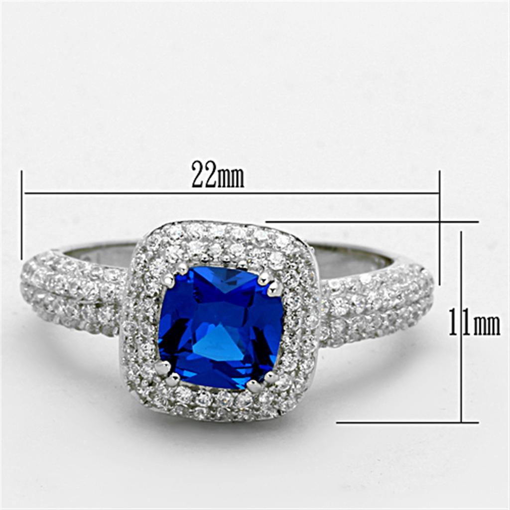 Rhodium 925 Sterling Silver Ring with Synthetic Spinel in London Blue