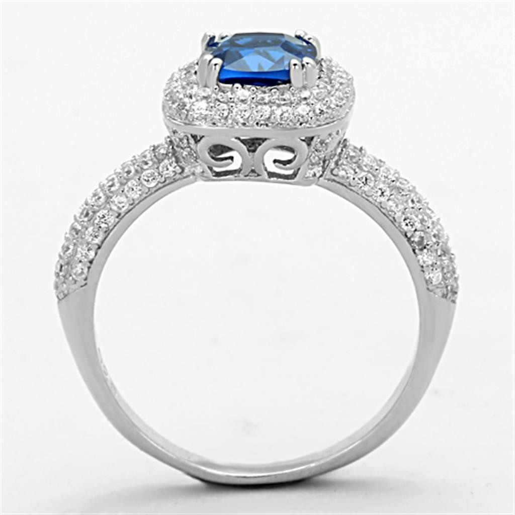 Rhodium 925 Sterling Silver Ring with Synthetic Spinel in London Blue