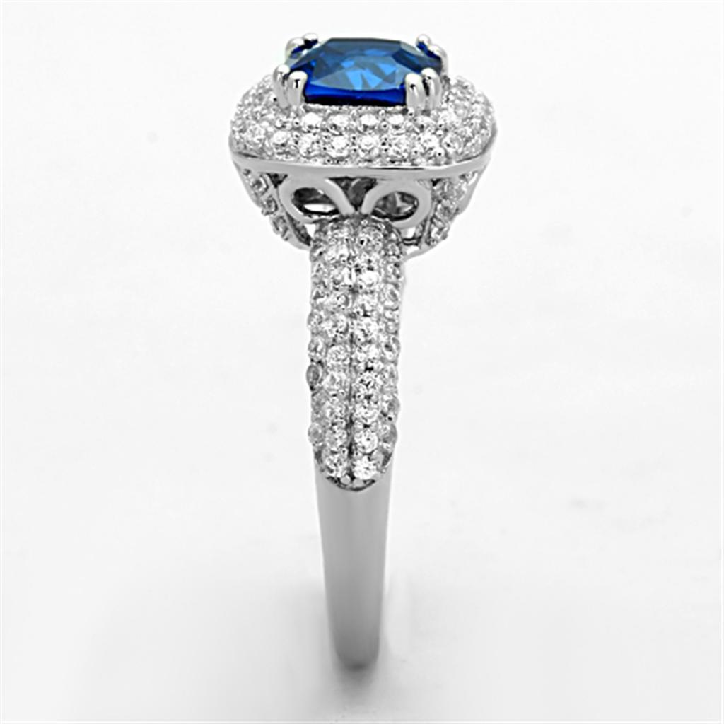 Rhodium 925 Sterling Silver Ring with Synthetic Spinel in London Blue