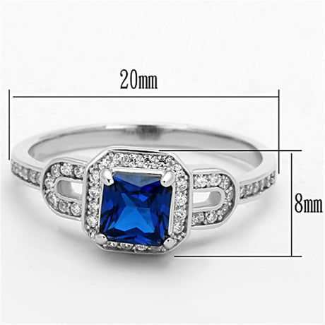Rhodium 925 Sterling Silver Ring with Synthetic Spinel in London Blue