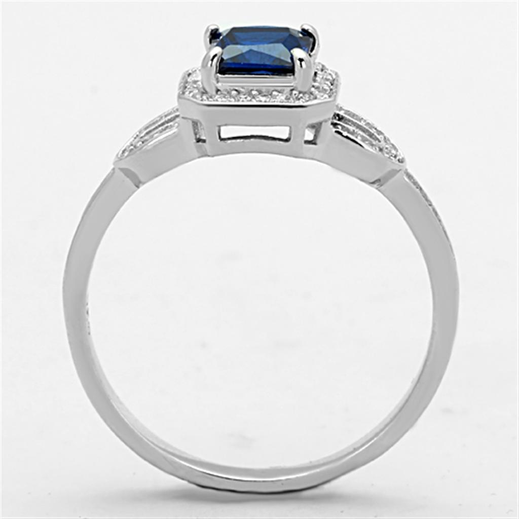 Rhodium 925 Sterling Silver Ring with Synthetic Spinel in London Blue