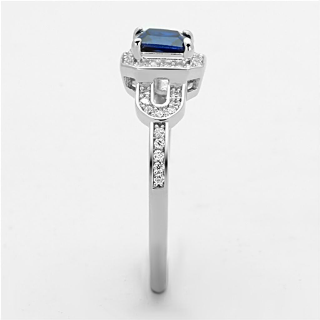 Rhodium 925 Sterling Silver Ring with Synthetic Spinel in London Blue
