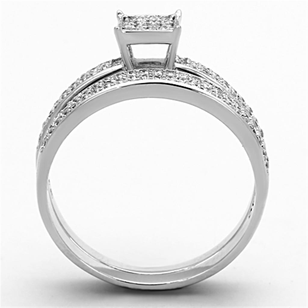 Rhodium 925 Sterling Silver Ring with AAA Grade CZ  in Clear