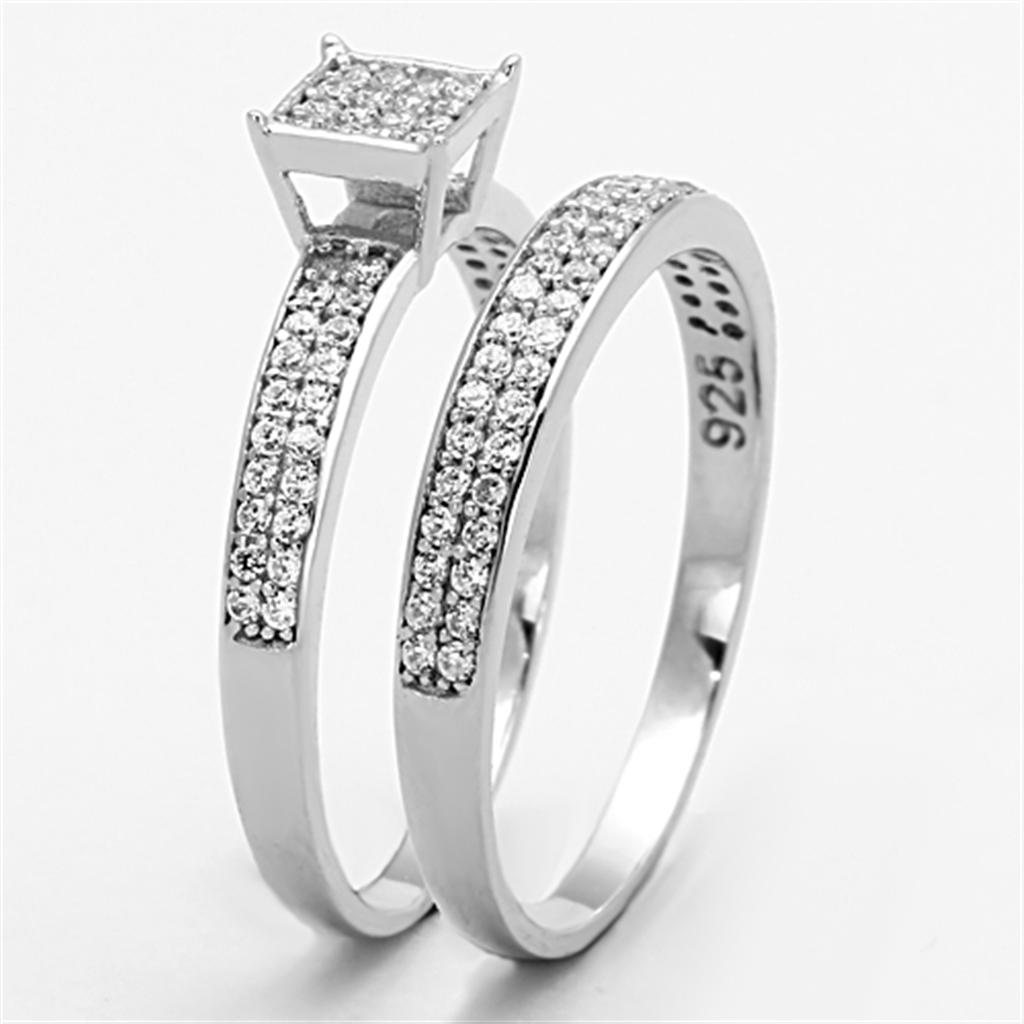 Rhodium 925 Sterling Silver Ring with AAA Grade CZ  in Clear