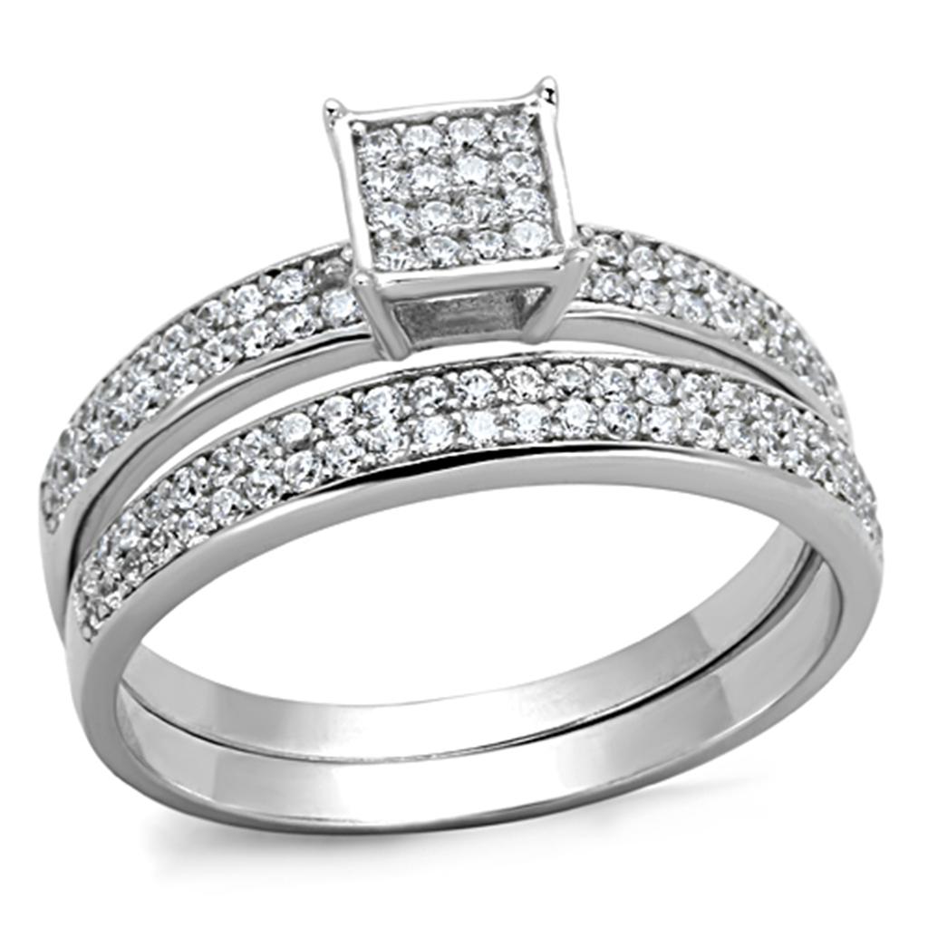 Rhodium 925 Sterling Silver Ring with AAA Grade CZ  in Clear