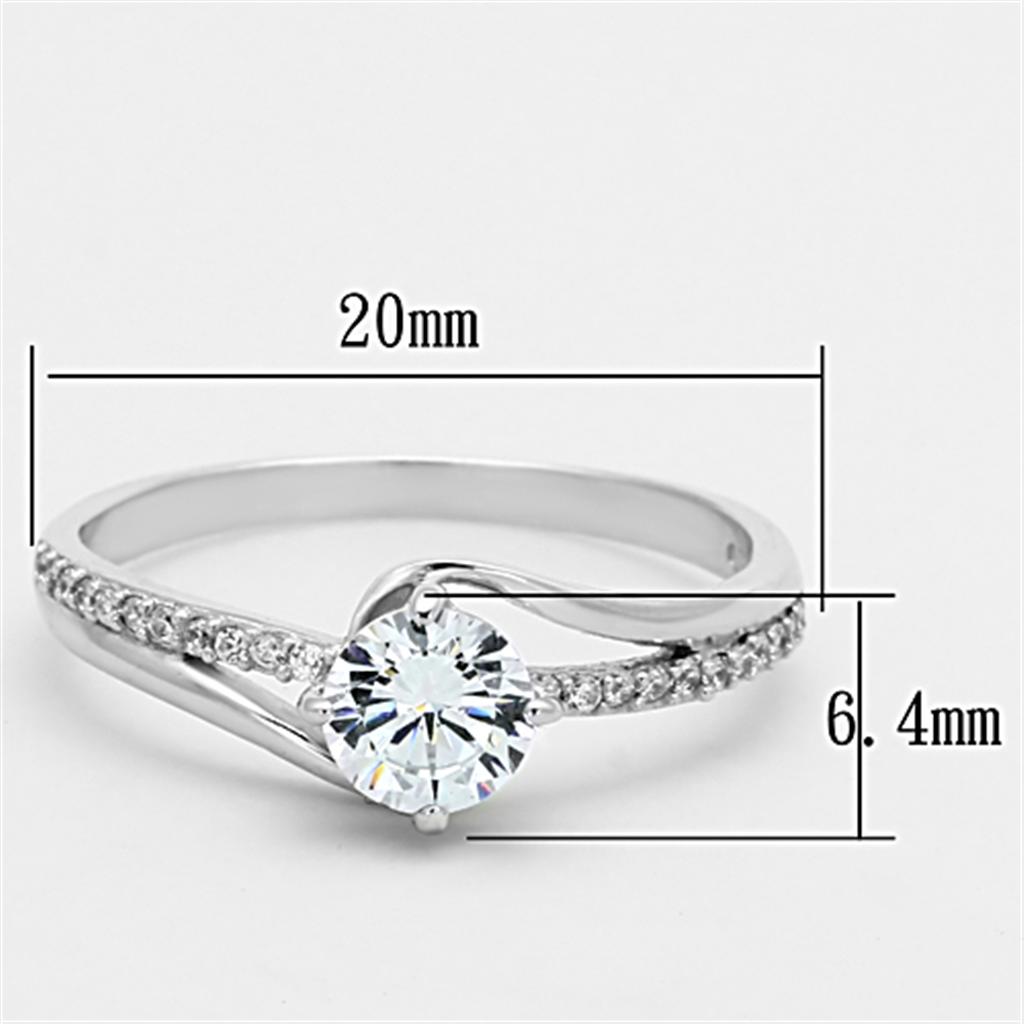 Rhodium 925 Sterling Silver Ring with AAA Grade CZ  in Clear