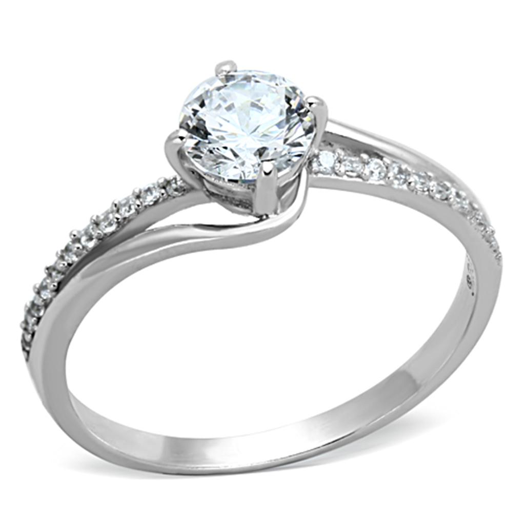 Rhodium 925 Sterling Silver Ring with AAA Grade CZ  in Clear