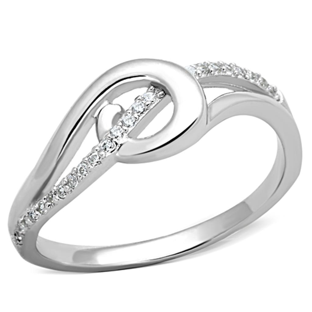 Rhodium 925 Sterling Silver Ring with AAA Grade CZ  in Clear