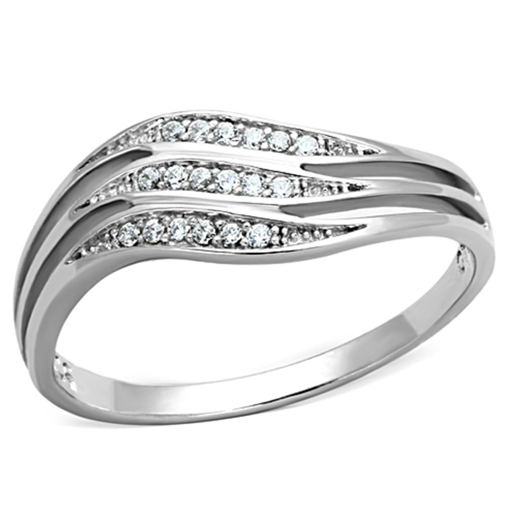 Rhodium 925 Sterling Silver Ring with AAA Grade CZ  in Clear