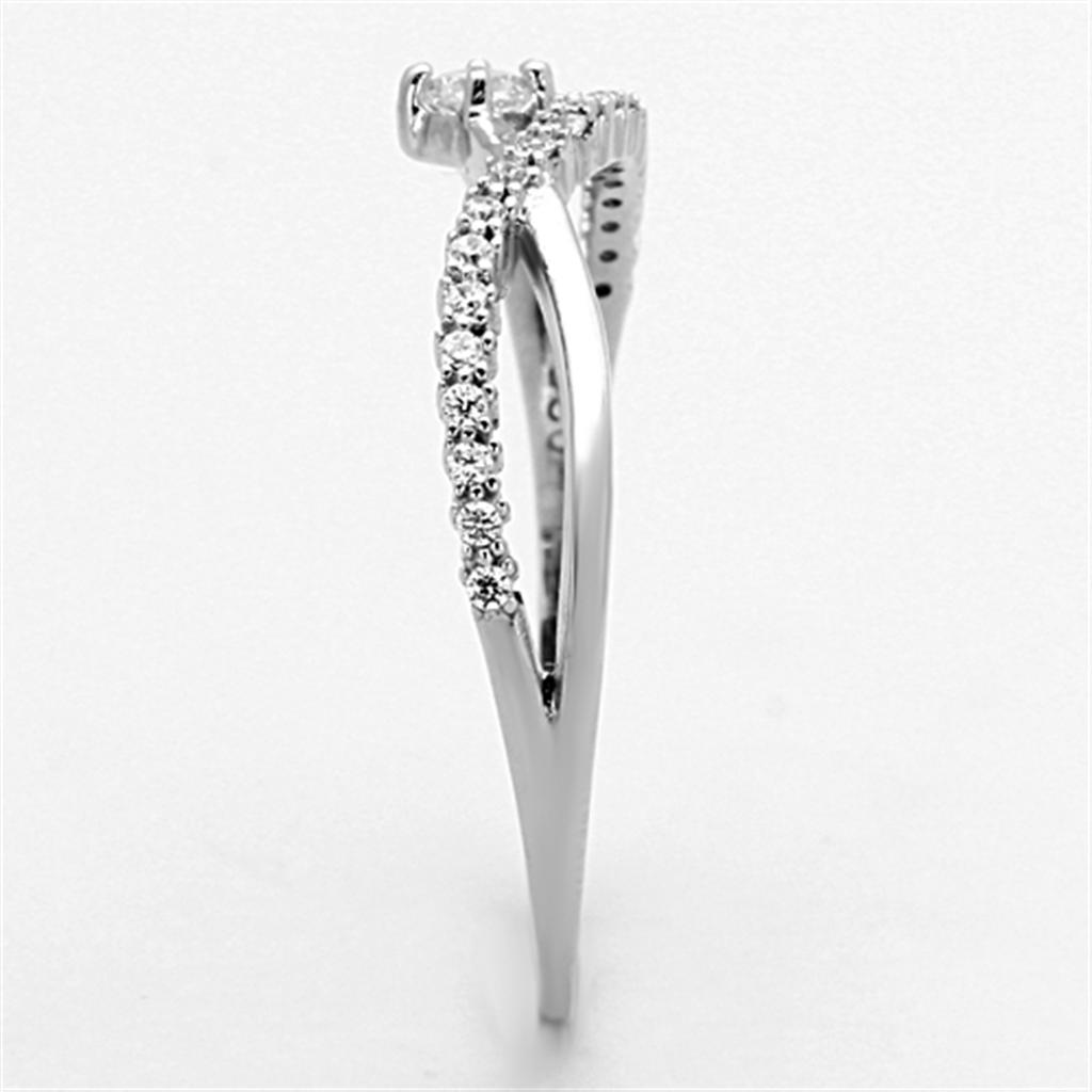 Rhodium 925 Sterling Silver Ring with AAA Grade CZ  in Clear