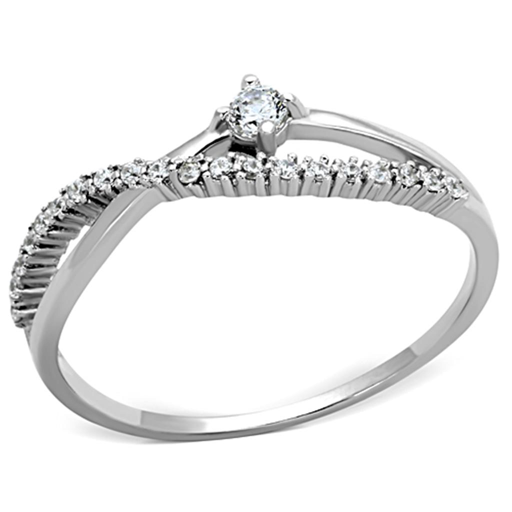 Rhodium 925 Sterling Silver Ring with AAA Grade CZ  in Clear