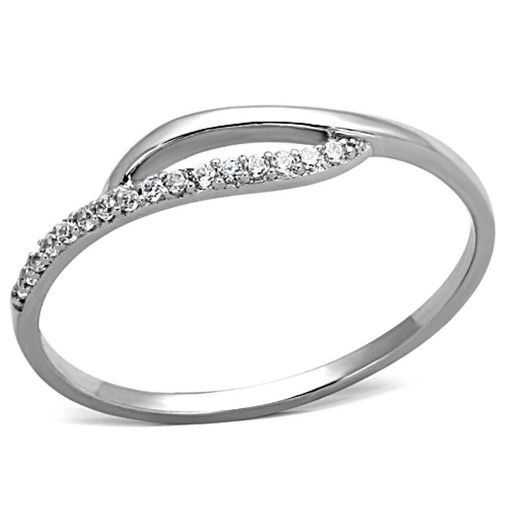 Rhodium 925 Sterling Silver Ring with AAA Grade CZ  in Clear
