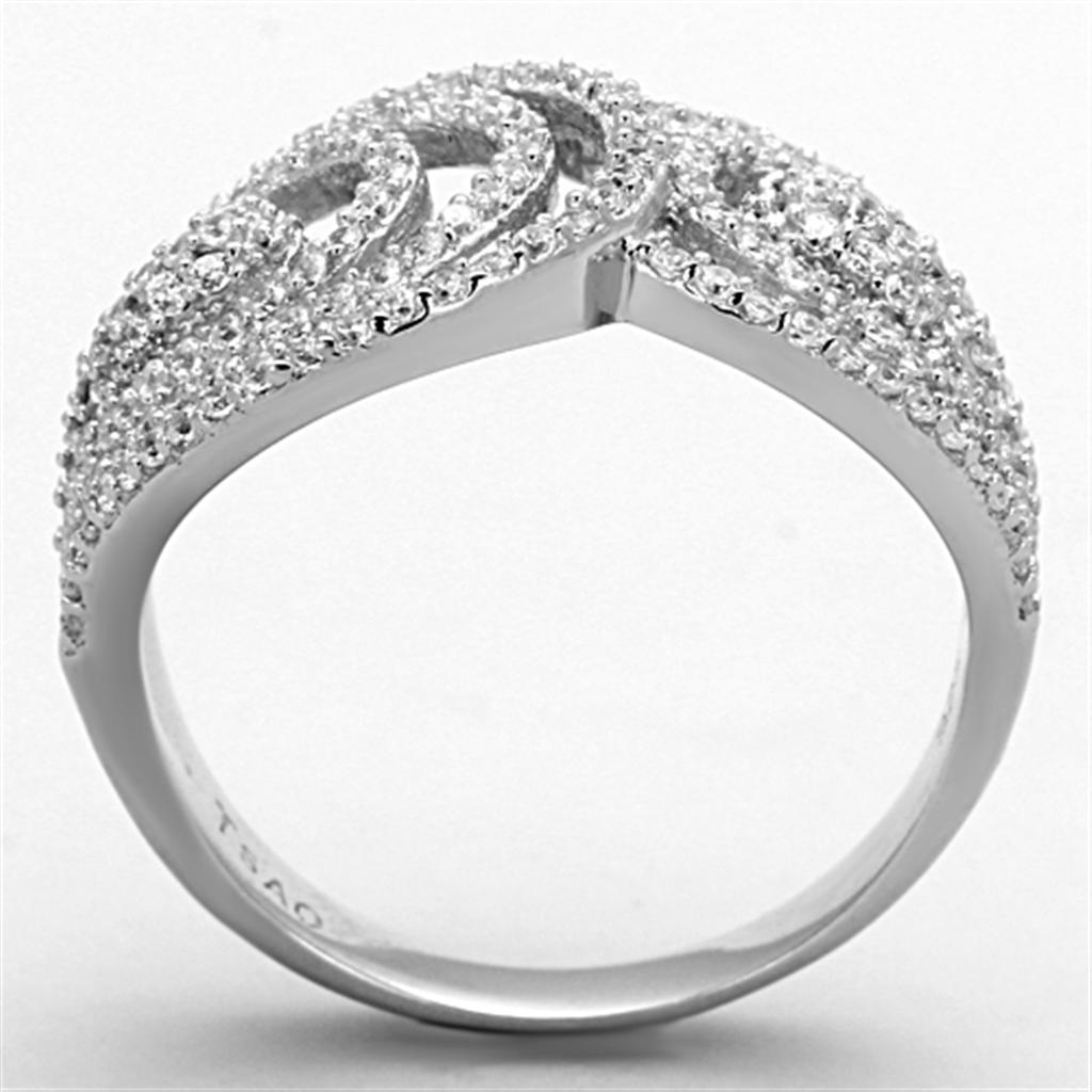 Rhodium 925 Sterling Silver Ring with AAA Grade CZ  in Clear