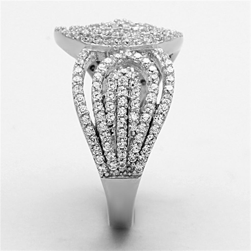 Rhodium 925 Sterling Silver Ring with AAA Grade CZ  in Clear