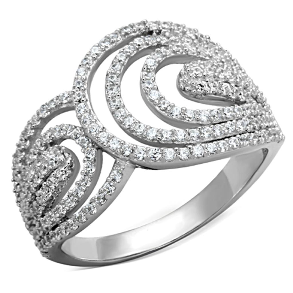 Rhodium 925 Sterling Silver Ring with AAA Grade CZ  in Clear